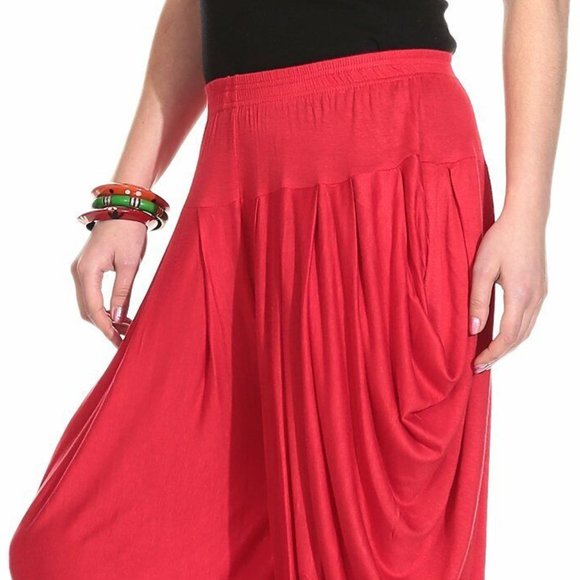 Red Pleated pants Elastic Waist - Picture 2 of 3